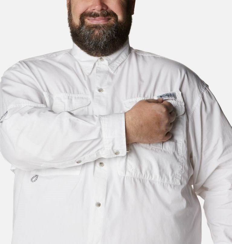 Men's Columbia PFG Bonehead Long Sleeve Shirts White | Plus Size CA-H053C